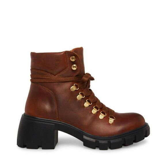 NEW IN BOX STEVE MADDEN GENUINE LEATHER HINT LACE UP HIKER BOOTS COGNAC COLOR - Picture 5 of 11